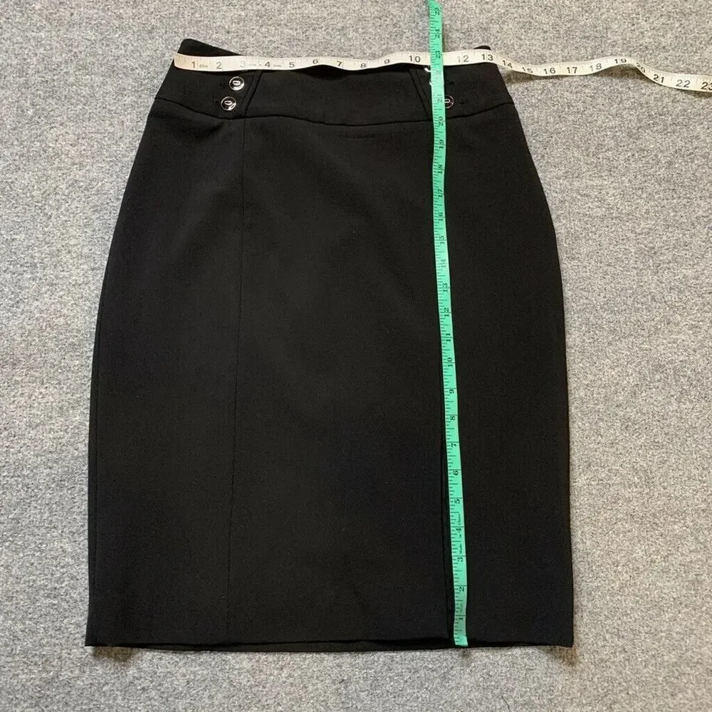 White House Black Market Skirt Womens 2 Black Stretch Pencil Slit Front Side Zip
